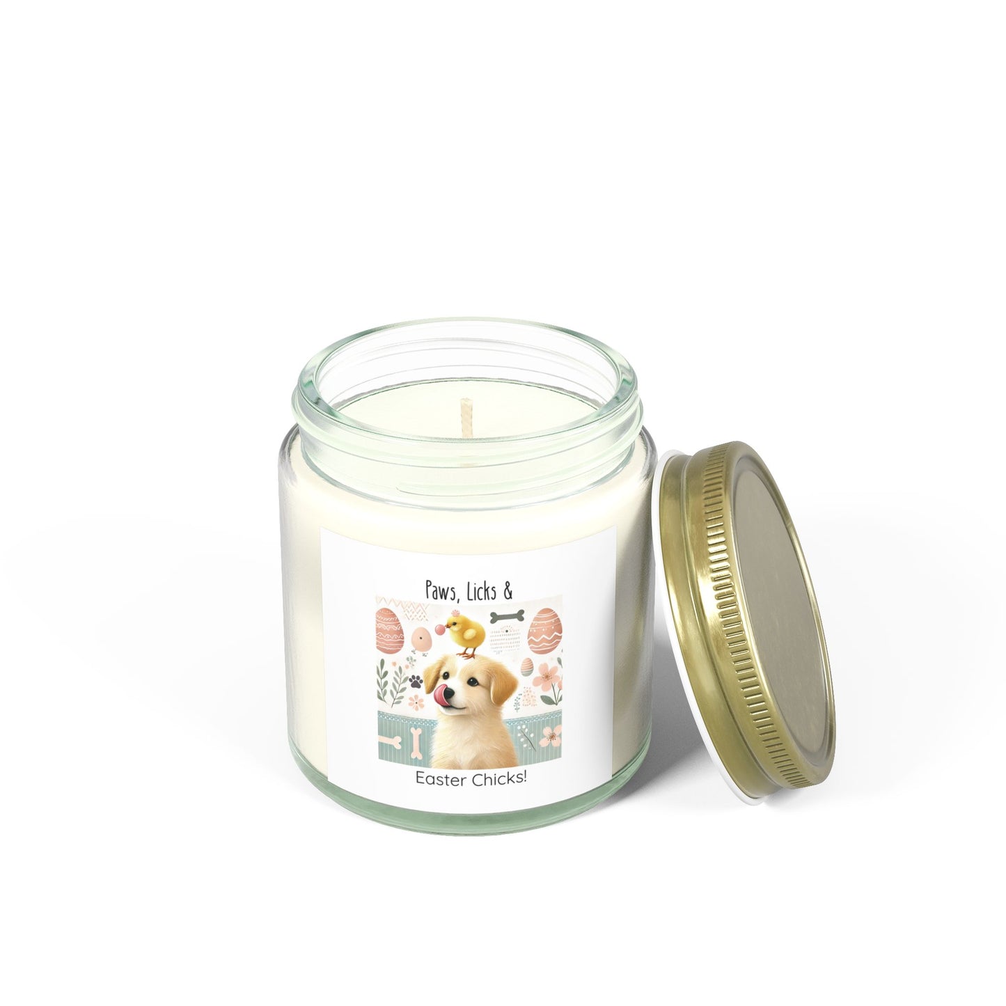 Easter Dog Candle – "Paws, Licks & Easter Chicks!" – Spring Scented Candle – Cute Puppy & Chick Design