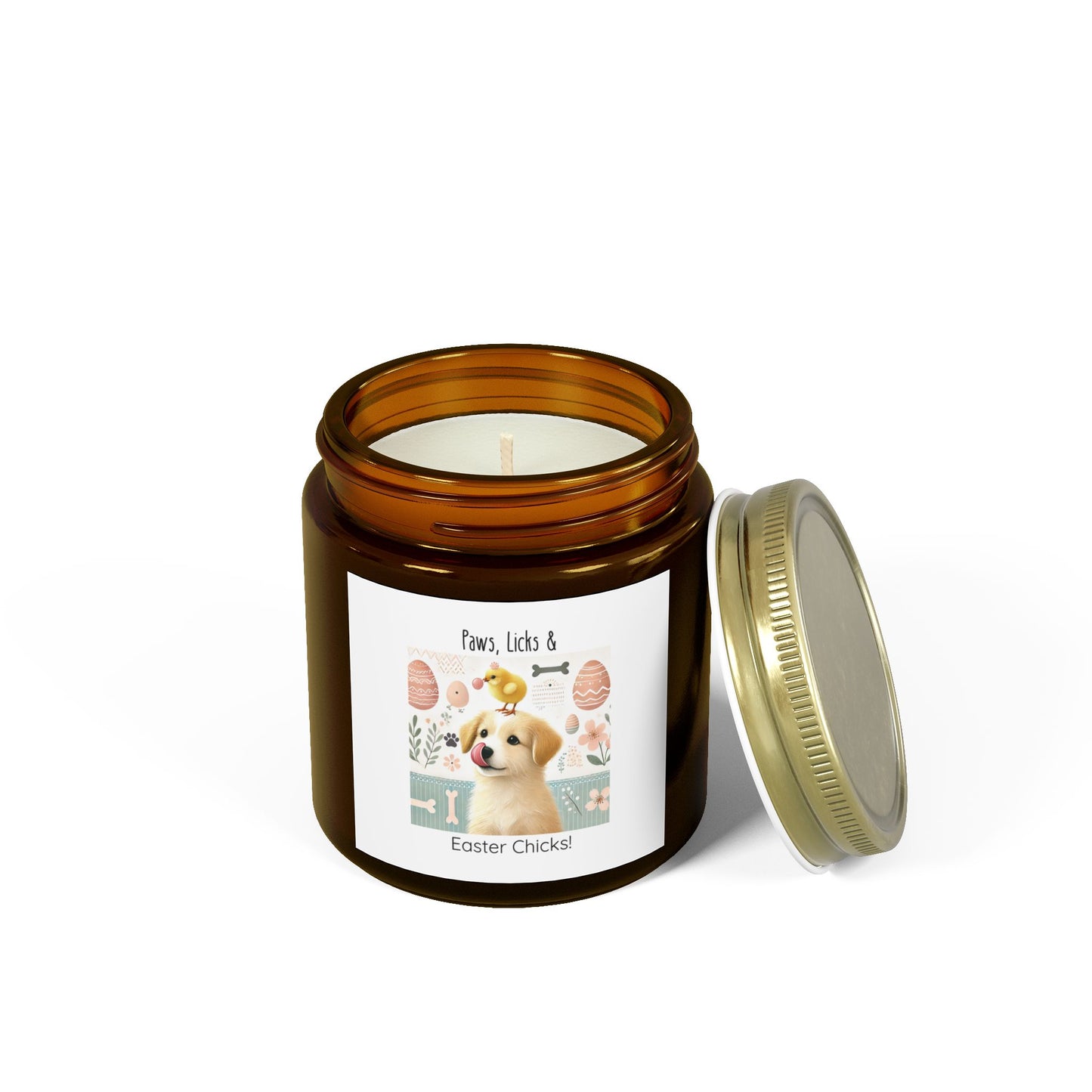 Easter Dog Candle – "Paws, Licks & Easter Chicks!" – Spring Scented Candle – Cute Puppy & Chick Design