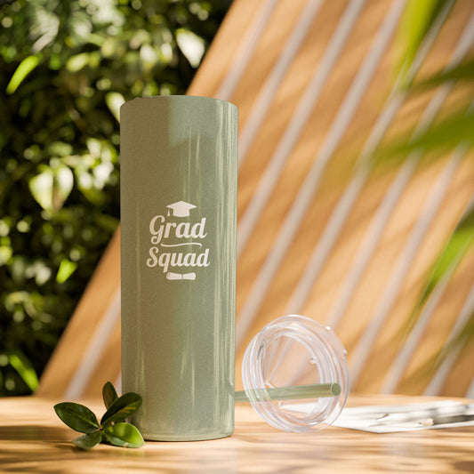 Grad Squad Glitter Tumbler – 20oz Insulated Skinny Cup with Straw | Graduation Gift