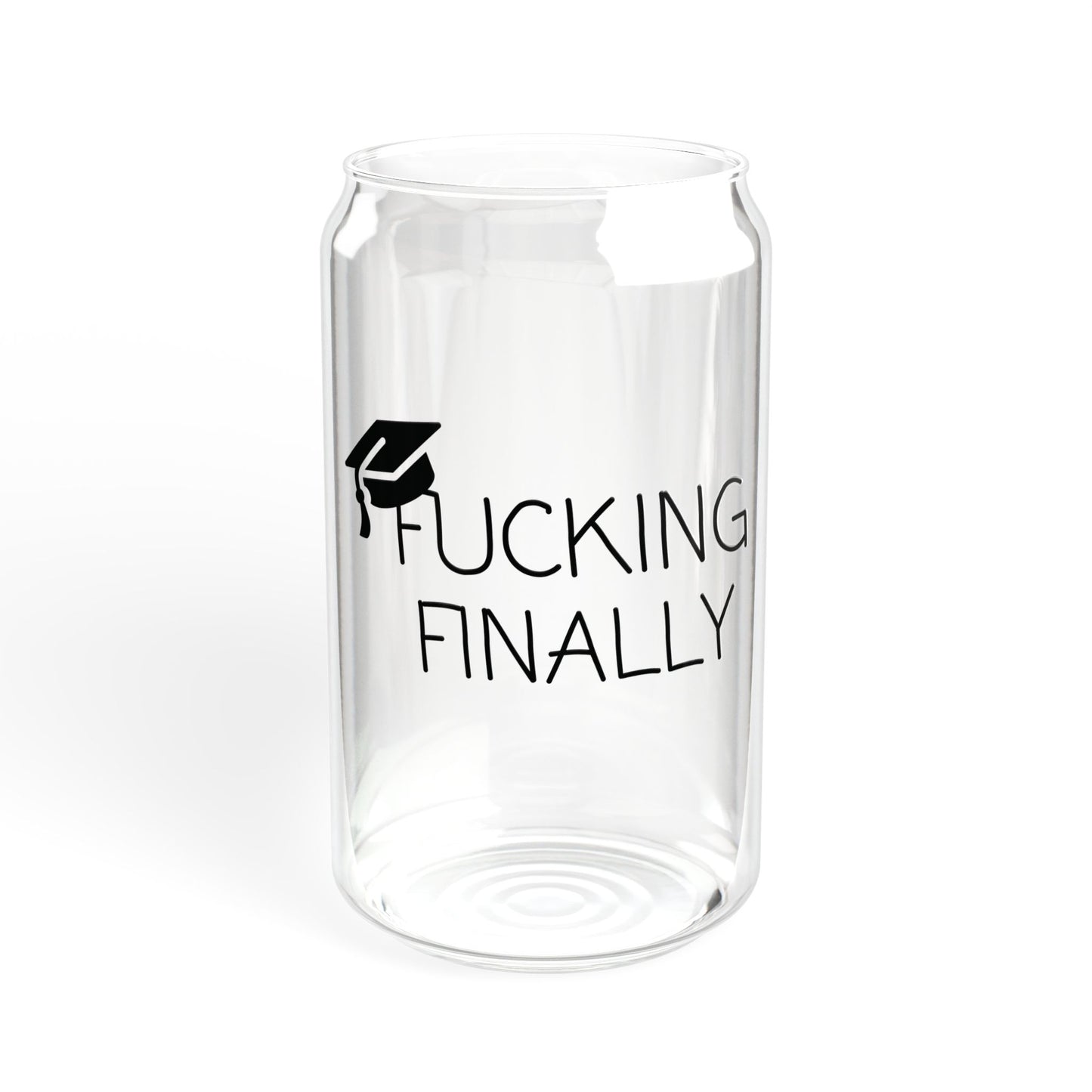 Graduation Glass Cup - "F*cking Finally" | 16oz Iced Coffee Cup with Optional Lid & Straw