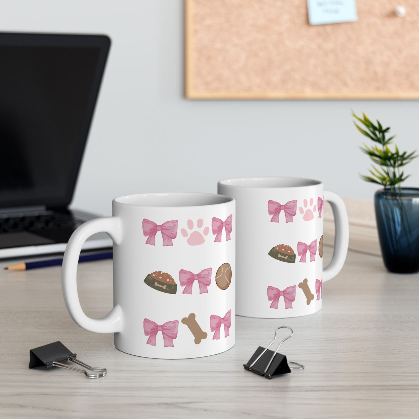 Dog Mom Aesthetic Mug – Cute Pink Bow & Paw Print Coffee Cup – Gift for Dog Lovers