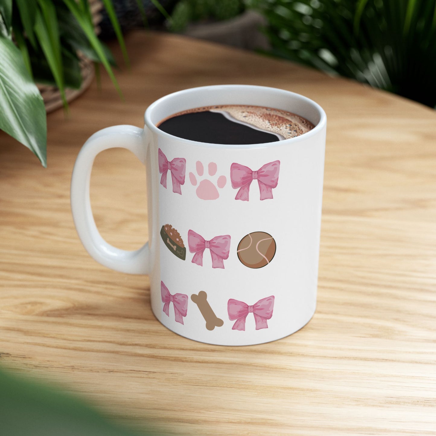 Dog Mom Aesthetic Mug – Cute Pink Bow & Paw Print Coffee Cup – Gift for Dog Lovers