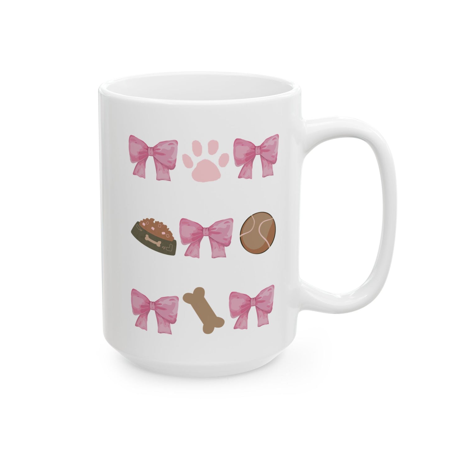 Dog Mom Aesthetic Mug – Cute Pink Bow & Paw Print Coffee Cup – Gift for Dog Lovers