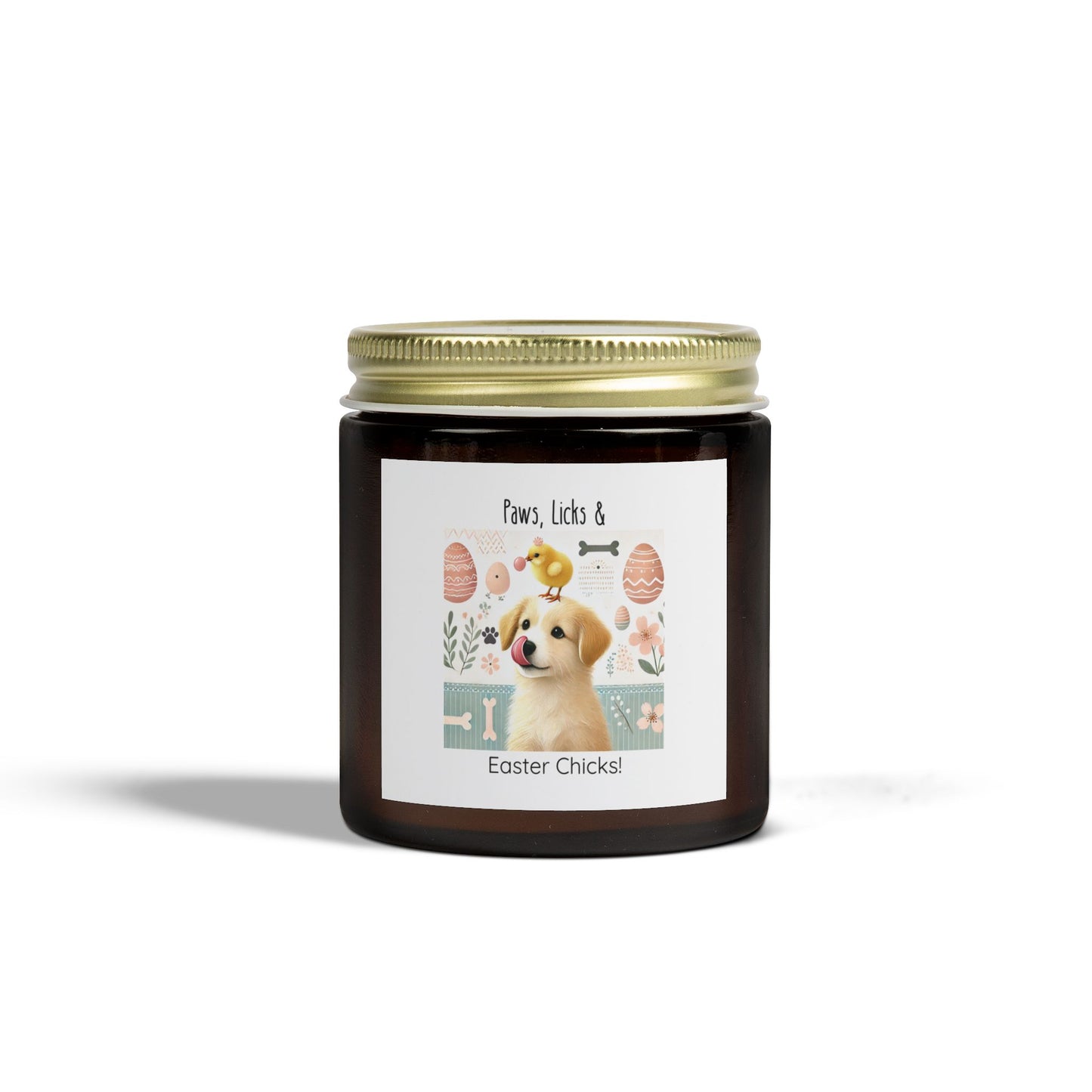 Easter Dog Candle – "Paws, Licks & Easter Chicks!" – Spring Scented Candle – Cute Puppy & Chick Design