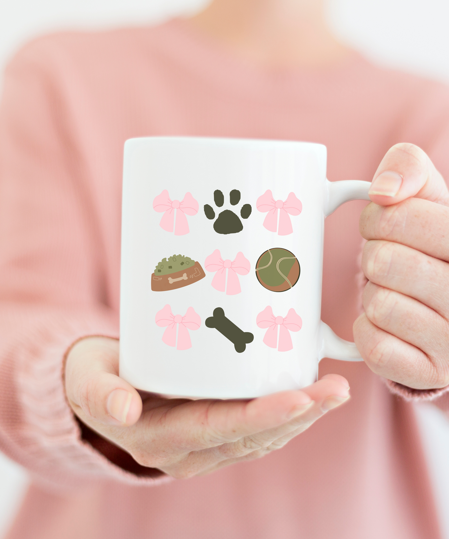 Dog Mom Aesthetic Mug – Cute Pink Bow & Paw Print Coffee Cup – Gift for Dog Lovers