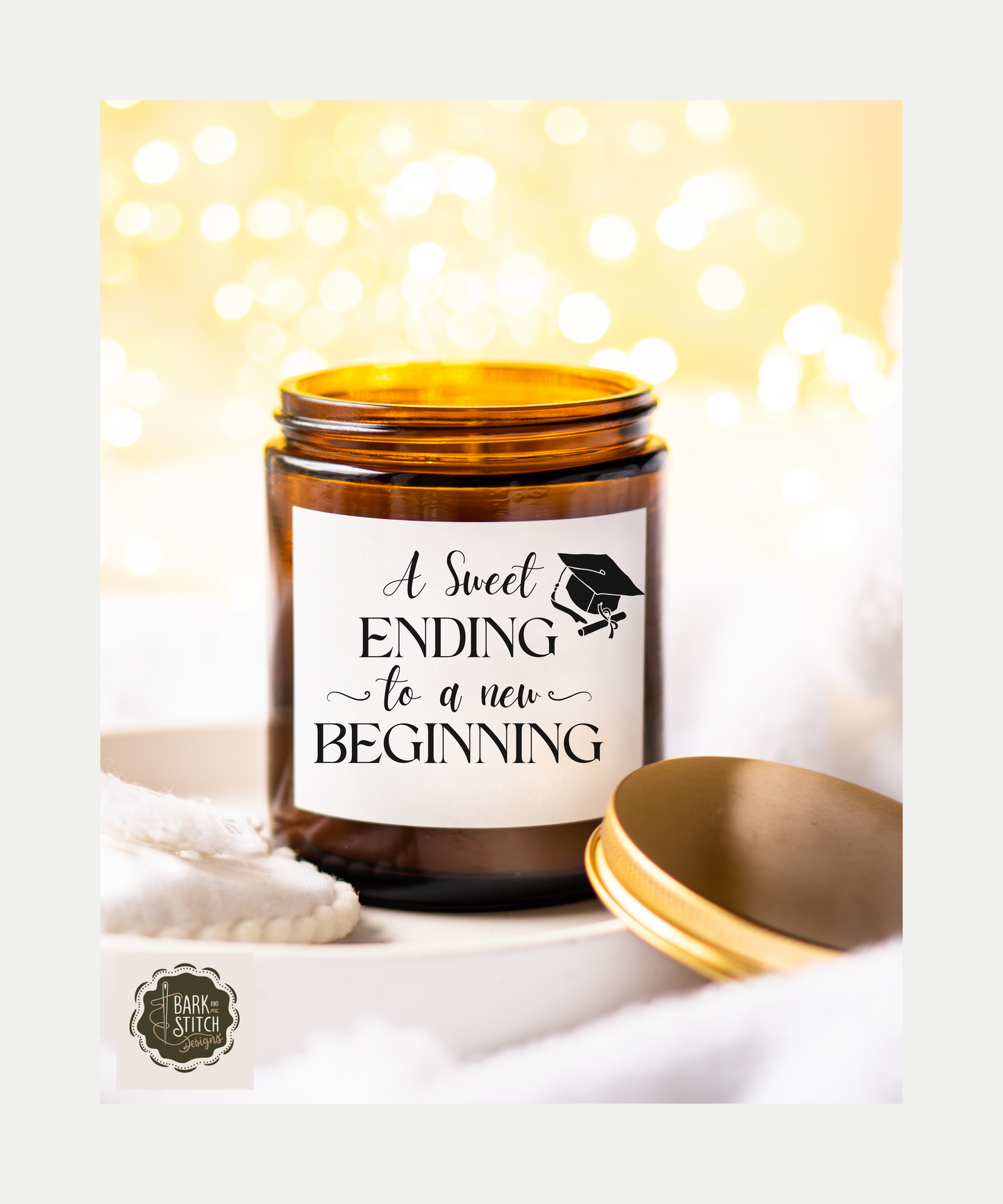 Graduation Candle – "A Sweet Ending to a New Beginning" – Inspirational Grad Gift – Clear Jar Soy Wax Candle