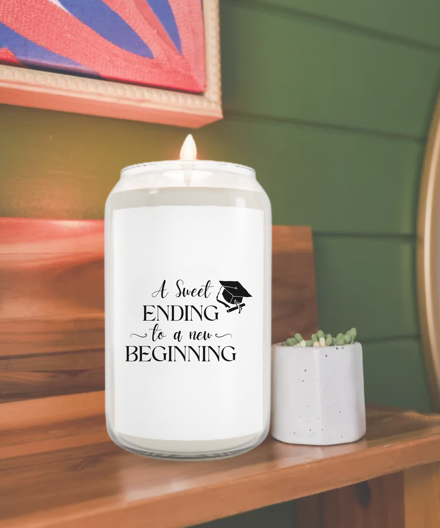 Graduation Candle – "A Sweet Ending to a New Beginning" – Inspirational Grad Gift – Soy Wax Scented Candle