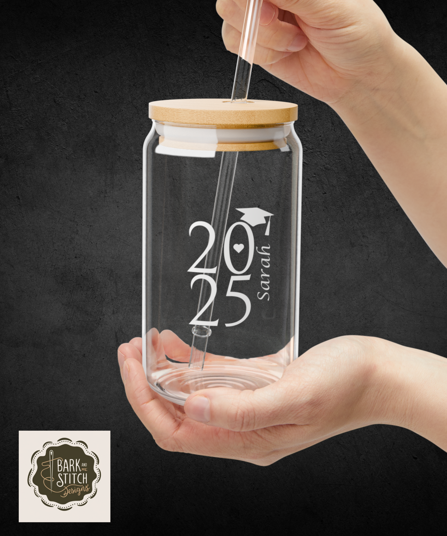 Personalized Graduation Glass Cup - Custom 2025 Senior Gift, Printed Iced Coffee Cup with Lid & Straw