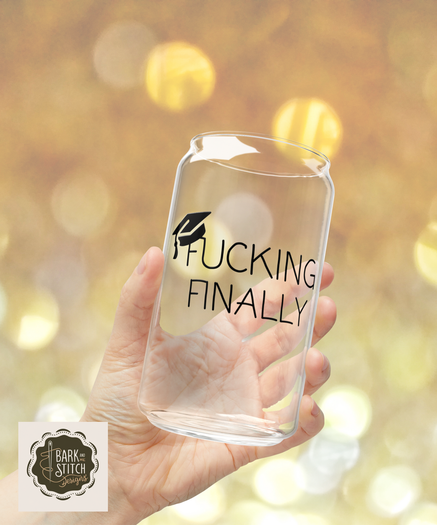 Graduation Glass Cup - "F*cking Finally" | 16oz Iced Coffee Cup with Optional Lid & Straw