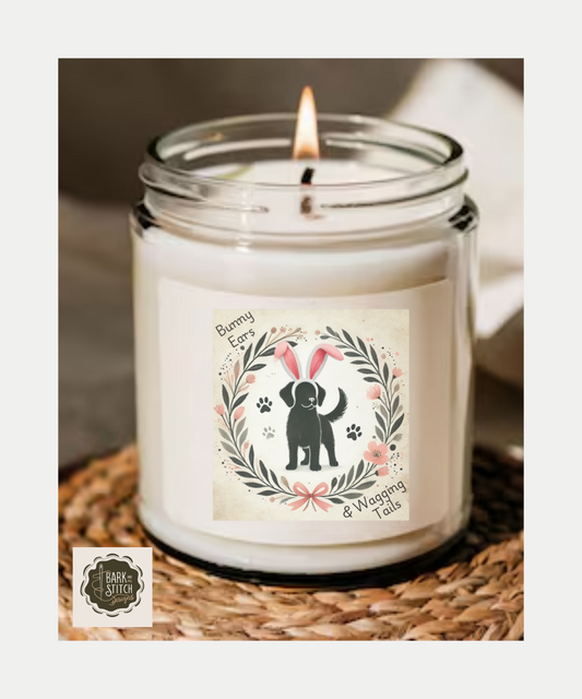 Easter Dog Candle – "Bunny Ears & Wagging Tails" – Spring Scented Candle – Cute Puppy Easter Decor