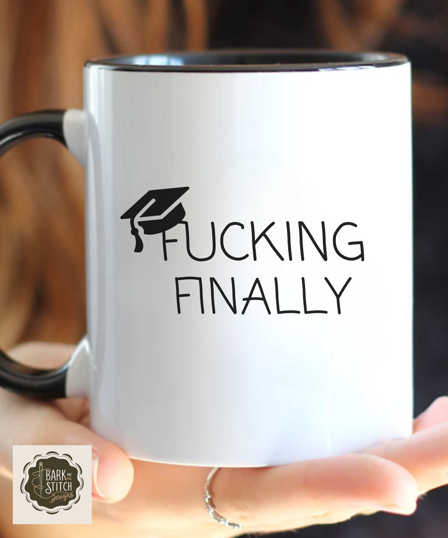 Funny Graduation Mug - "F*cking Finally" - Grad Gift for Him or Her - Class of 2025 Coffee Cup - Red Accent Mug