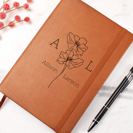 Personalized Vegan Leather Journal – Custom Engraved A5 Notebook with First & Last Initials, Name – Elegant Gift for Writers, Students & Professionals