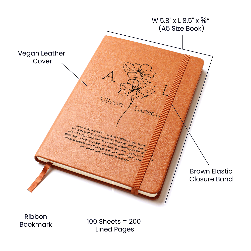 Personalized Vegan Leather Journal – Custom Engraved A5 Notebook with First & Last Initials, Name – Elegant Gift for Writers, Students & Professionals